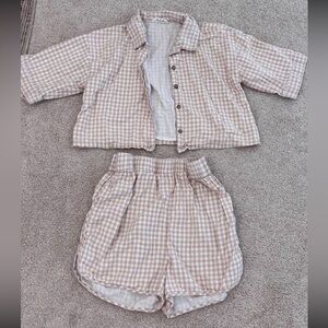 Gingham Button-Up Shirt and Shorts Set